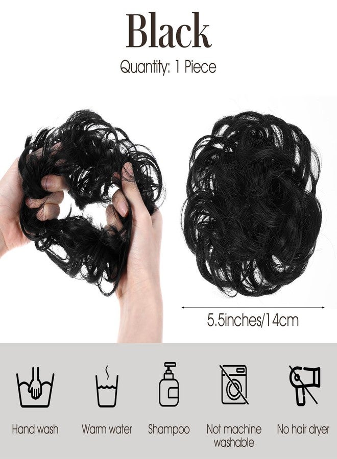 Bremorou Messy Bun Hair Piece, Fake Hair Bun Messy Scrunchies Wavy Curly Chignon Ponytail Extensions Synthetic Thick Tousled Updo Thick Updo Hairpiece For Daily Wear Real Ponytail Extension(Black) - Image 2